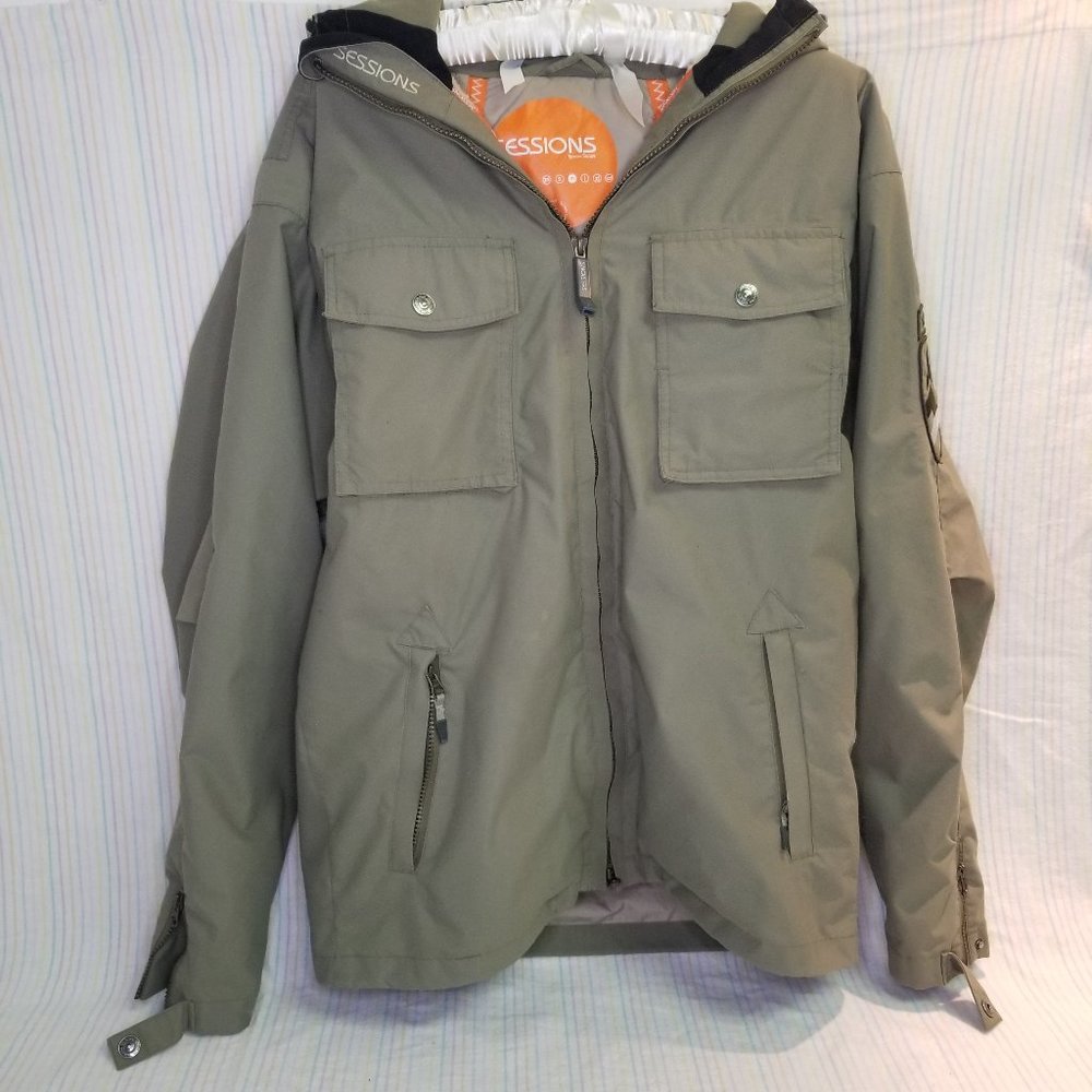 Sessions Men's Jacket M Army Green Hooded Insulated Snowboarding Skiing Winter